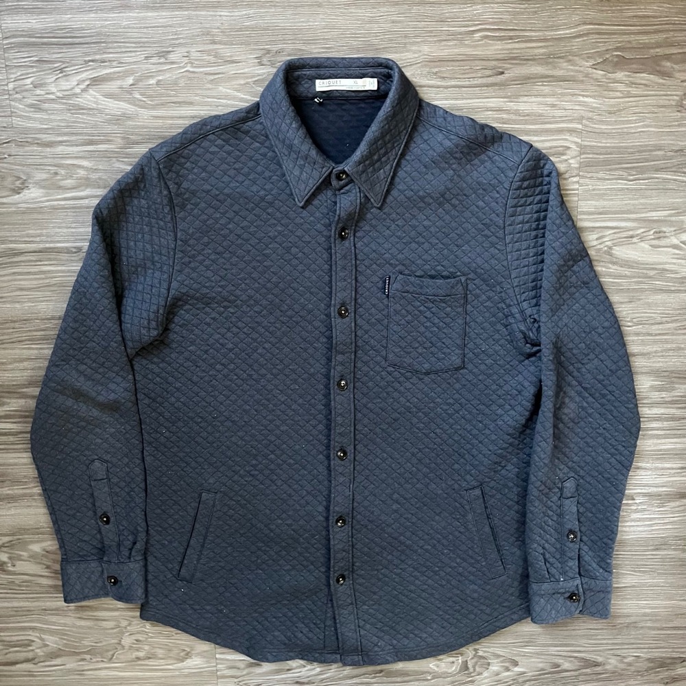 Criquet Mens Quilted Shirt Jacket XL Gray Diamond Quilt Button Up Shacket